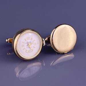Riviera Sheffield Watch Photo Locket Cufflinks Gold Tone Wind Up NOT Working VTG